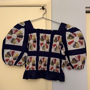 Sea New York Navy and Multicolor Puff Sleeve Blouse